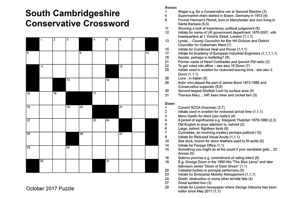 October s coffee break crossword South Cambridgeshire